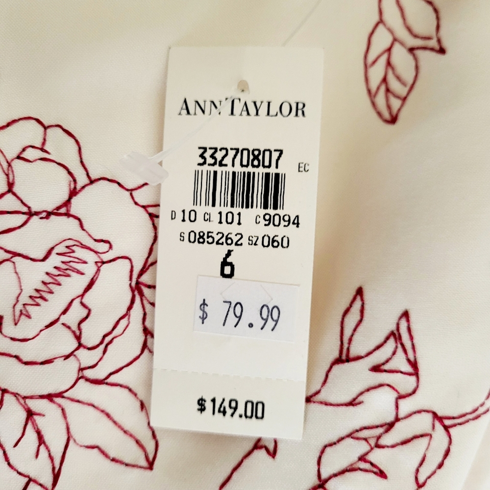 Ann Taylor dress Womens 6 Cream Red Stitched Flowers Sleeveless - Picture 12 of 16